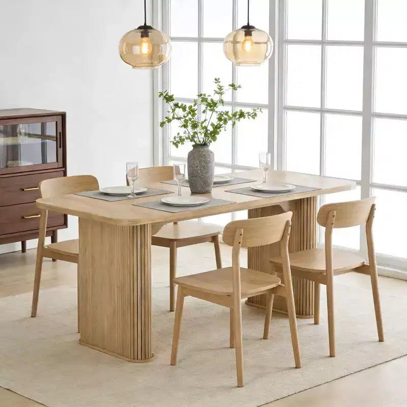 Table de salle à manger pour 6-8 personnes - Grande table de cuisine moderne de 62 pouces avec plateau large et pieds de piédestal robustes, table à dîner rectangulaire