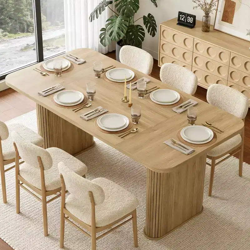 Table de salle à manger pour 6-8 personnes - Grande table de cuisine moderne de 62 pouces avec plateau large et pieds de piédestal robustes, table à dîner rectangulaire