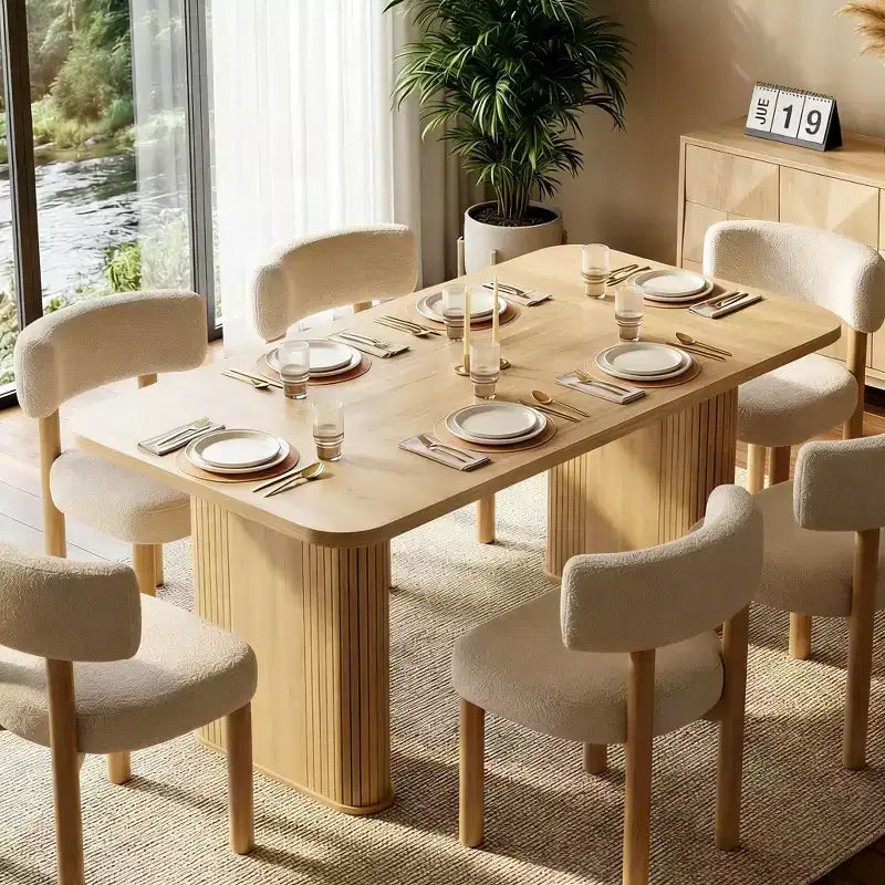 Table de salle à manger pour 6-8 personnes - Grande table de cuisine moderne de 62 pouces avec plateau large et pieds de piédestal robustes, table à dîner rectangulaire