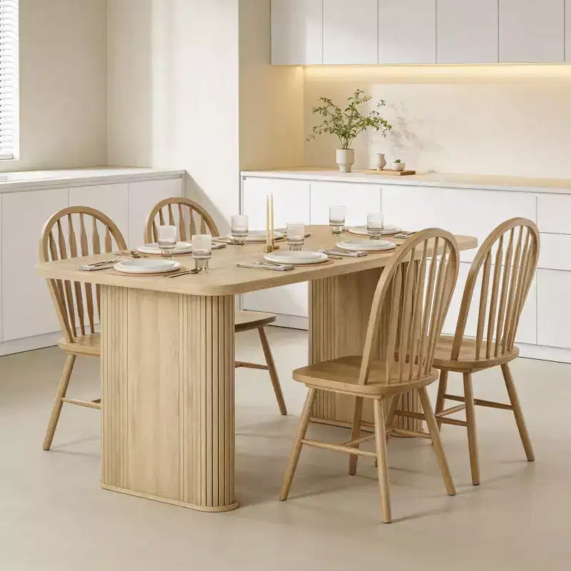 Table de salle à manger pour 6-8 personnes - Grande table de cuisine moderne de 62 pouces avec plateau large et pieds de piédestal robustes, table à dîner rectangulaire