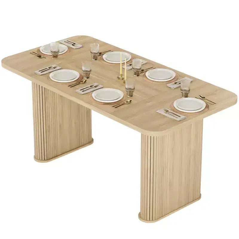 Table de salle à manger pour 6-8 personnes - Grande table de cuisine moderne de 62 pouces avec plateau large et pieds de piédestal robustes, table à dîner rectangulaire