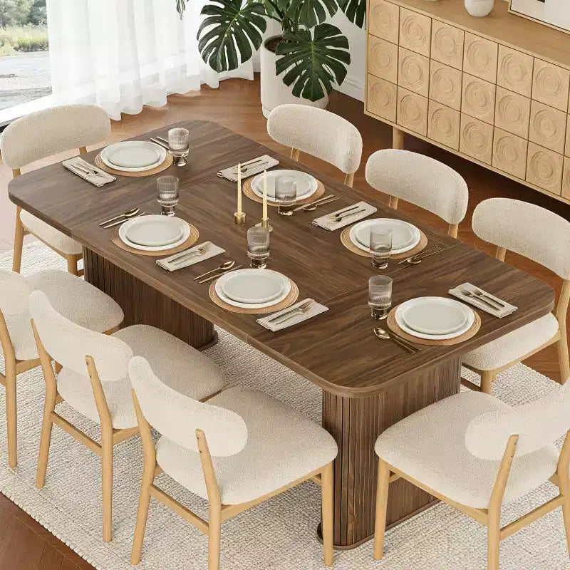 Table de salle à manger pour 6-8 personnes - Grande table de cuisine moderne de 62 pouces avec plateau large et pieds de piédestal robustes, table à dîner rectangulaire