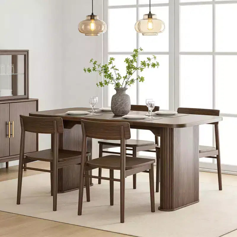Table de salle à manger pour 6-8 personnes - Grande table de cuisine moderne de 62 pouces avec plateau large et pieds de piédestal robustes, table à dîner rectangulaire
