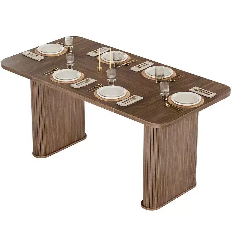 Table de salle à manger pour 6-8 personnes - Grande table de cuisine moderne de 62 pouces avec plateau large et pieds de piédestal robustes, table à dîner rectangulaire