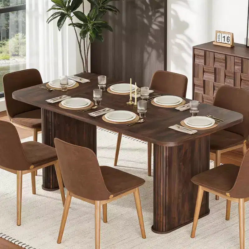 Table de salle à manger pour 6-8 personnes - Grande table de cuisine moderne de 62 pouces avec plateau large et pieds de piédestal robustes, table à dîner rectangulaire