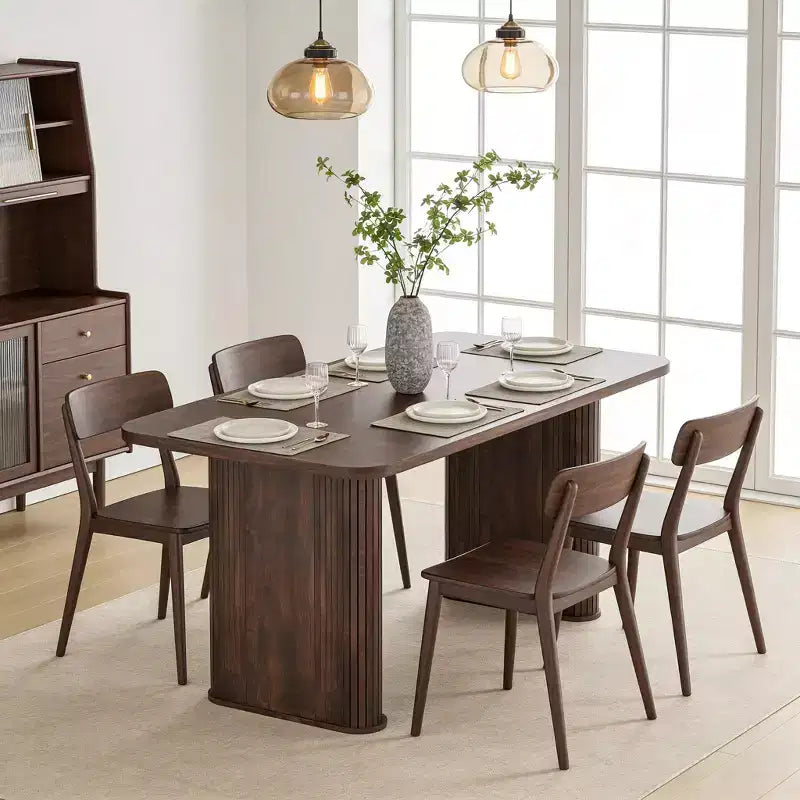 Table de salle à manger pour 6-8 personnes - Grande table de cuisine moderne de 62 pouces avec plateau large et pieds de piédestal robustes, table à dîner rectangulaire