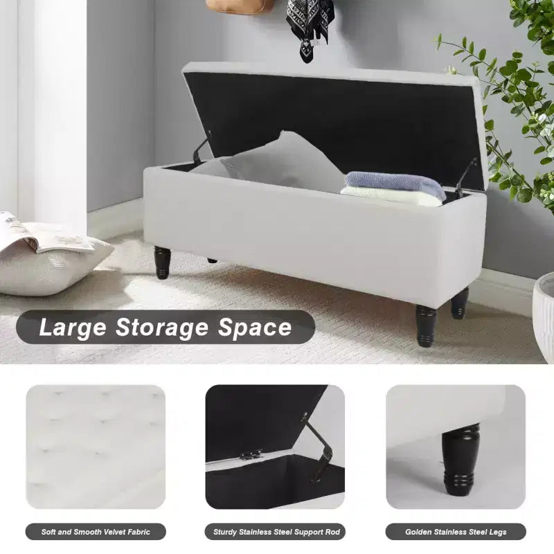 47 Pouf de rangement en velours touffeté