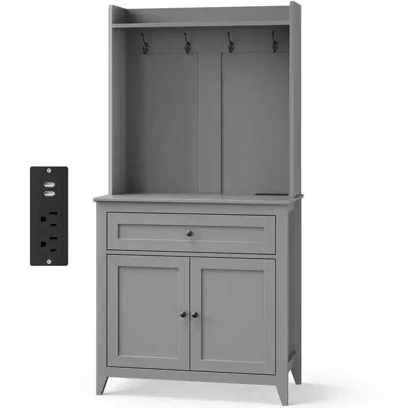 Meuble de rangement de 160 cm avec 4 crochets, 1 grand tiroir, étagères réglables pour salon, salle à manger
