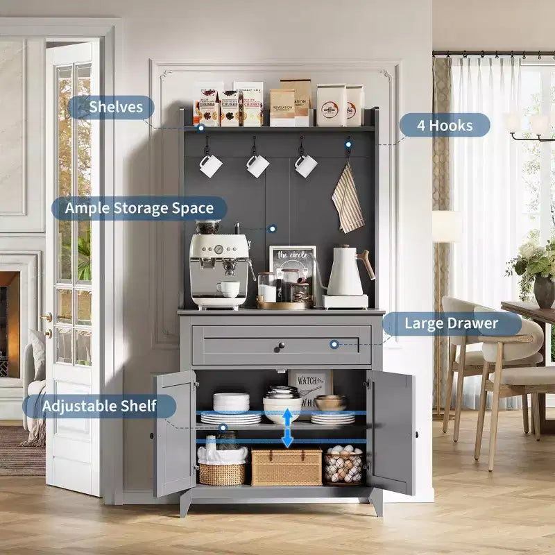 Meuble de rangement de 160 cm avec 4 crochets, 1 grand tiroir, étagères réglables pour salon, salle à manger