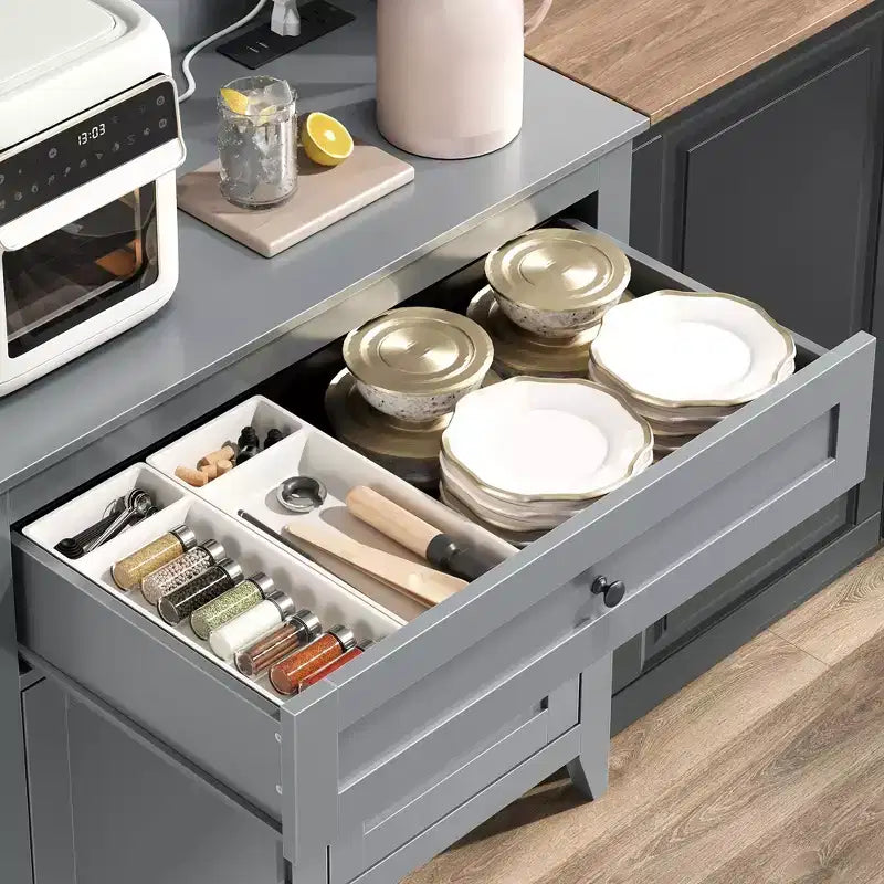 Meuble de rangement de 160 cm avec 4 crochets, 1 grand tiroir, étagères réglables pour salon, salle à manger