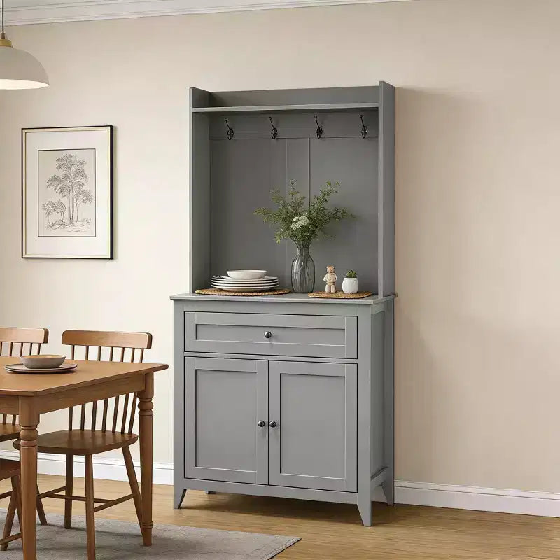 Meuble de rangement de 160 cm avec 4 crochets, 1 grand tiroir, étagères réglables pour salon, salle à manger