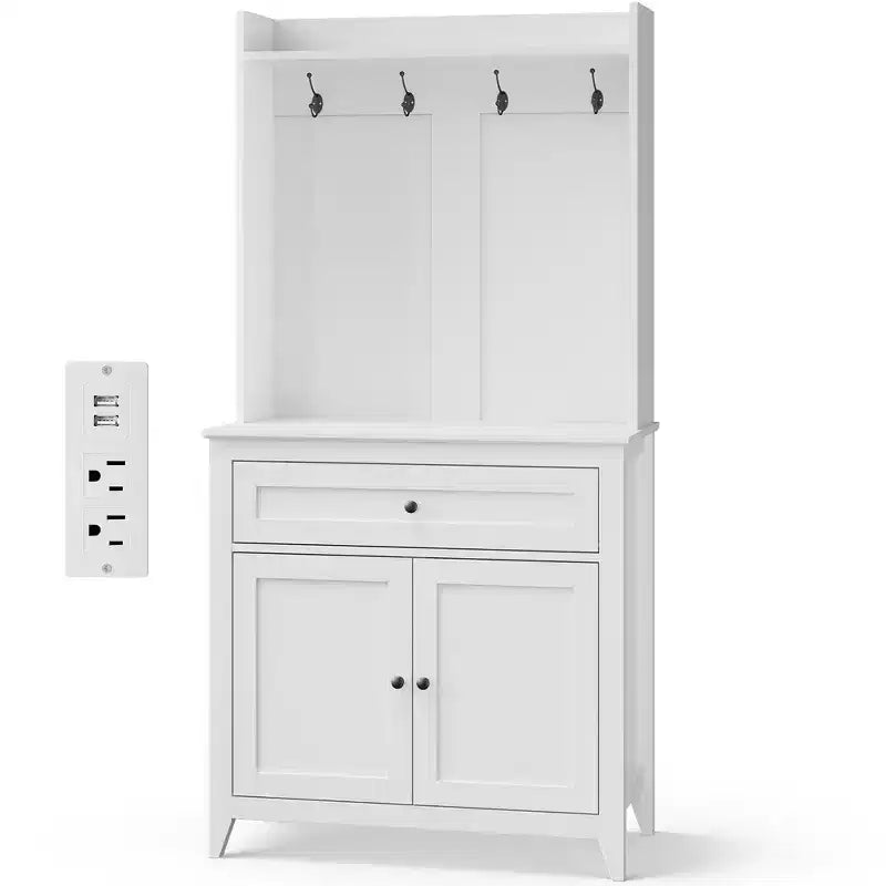 Meuble de rangement de 160 cm avec 4 crochets, 1 grand tiroir, étagères réglables pour salon, salle à manger