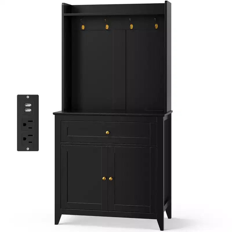 Meuble de rangement de 160 cm avec 4 crochets, 1 grand tiroir, étagères réglables pour salon, salle à manger