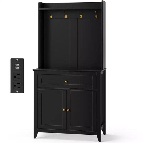 Meuble de rangement de 160 cm avec 4 crochets, 1 grand tiroir, étagères réglables pour salon, salle à manger