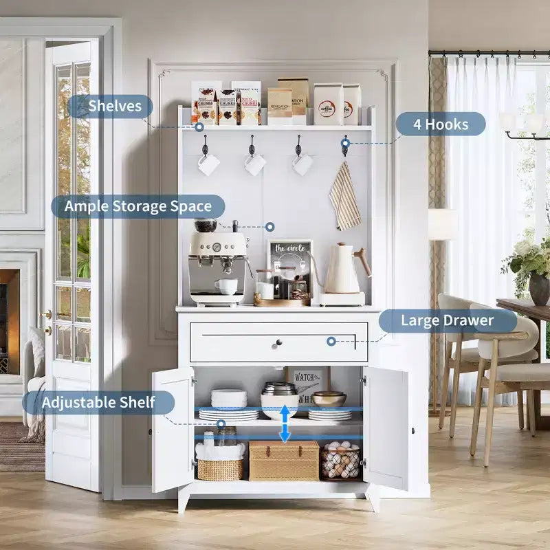 Meuble de rangement de 160 cm avec 4 crochets, 1 grand tiroir, étagères réglables pour salon, salle à manger