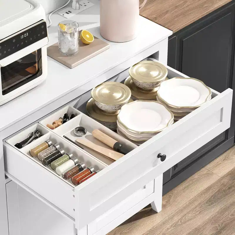 Meuble de rangement de 160 cm avec 4 crochets, 1 grand tiroir, étagères réglables pour salon, salle à manger
