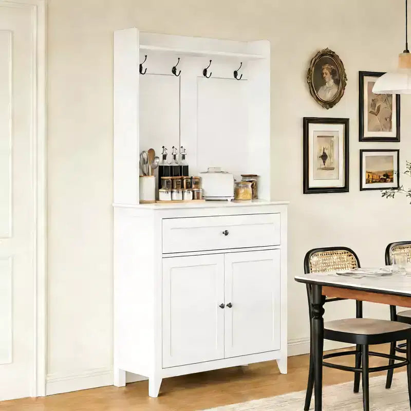 Meuble de rangement de 160 cm avec 4 crochets, 1 grand tiroir, étagères réglables pour salon, salle à manger