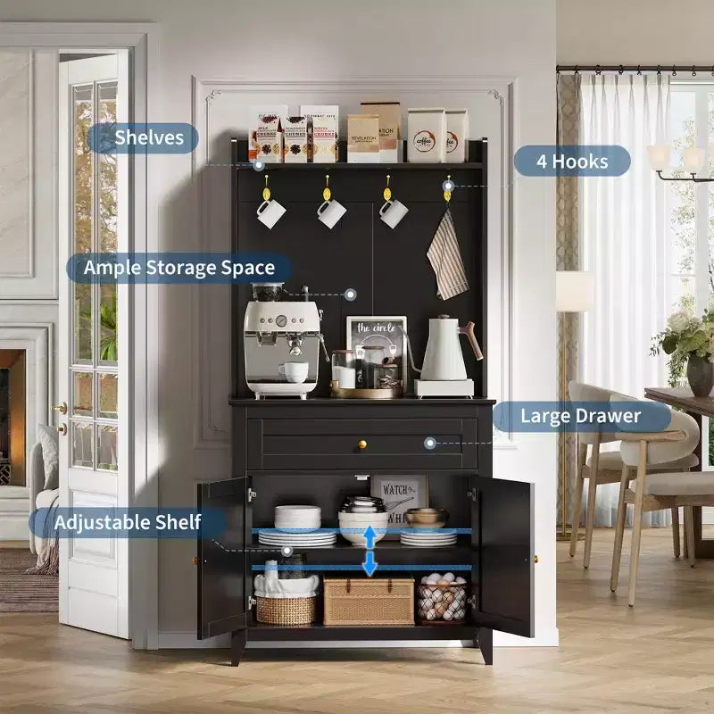 Meuble de rangement de 160 cm avec 4 crochets, 1 grand tiroir, étagères réglables pour salon, salle à manger
