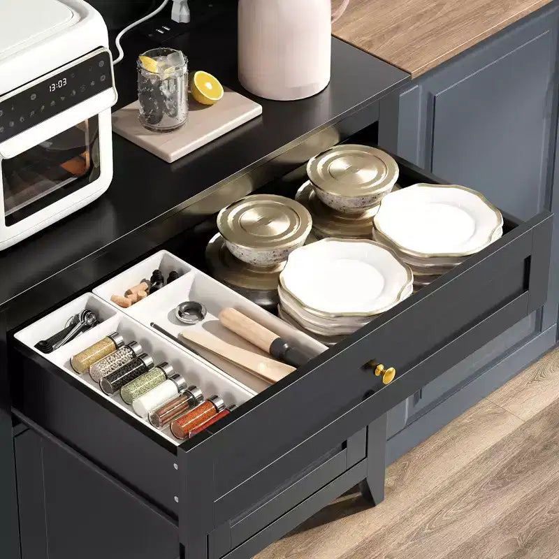 Meuble de rangement de 160 cm avec 4 crochets, 1 grand tiroir, étagères réglables pour salon, salle à manger
