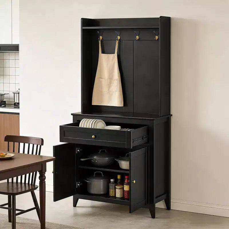 Meuble de rangement de 160 cm avec 4 crochets, 1 grand tiroir, étagères réglables pour salon, salle à manger