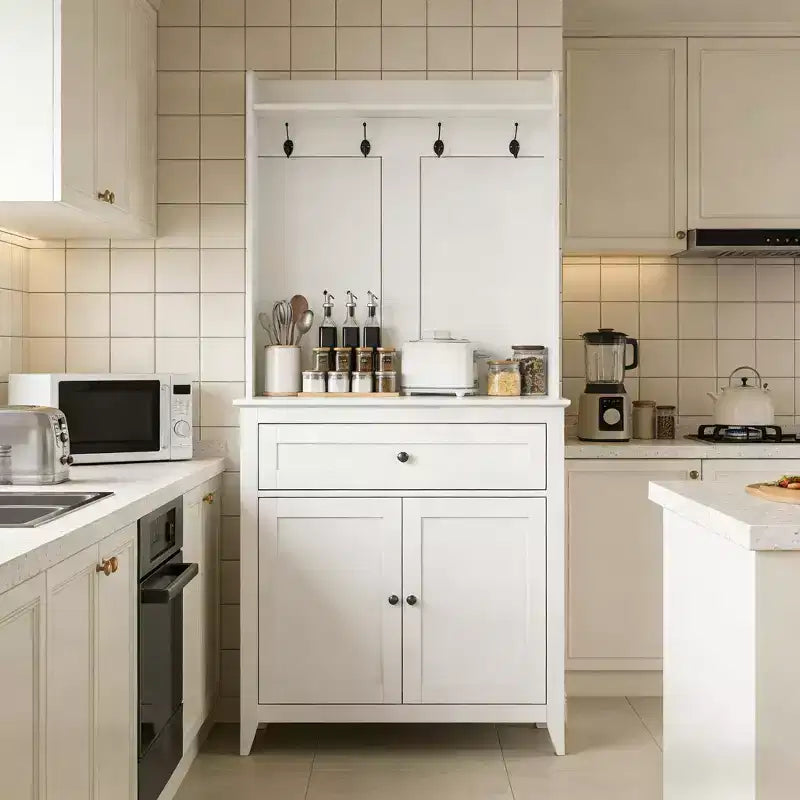 Meuble de rangement de 160 cm avec 4 crochets, 1 grand tiroir, étagères réglables pour salon, salle à manger