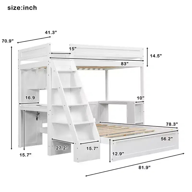 Lit superposé Twin XL sur Full avec bureau et USB