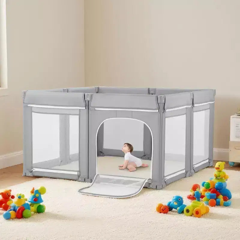 Parc pour bébé, 78,7 x 70,1 pouces, très grand parc pliable pour tout-petits, avec porte zippée et maille douce et respirante, Gris