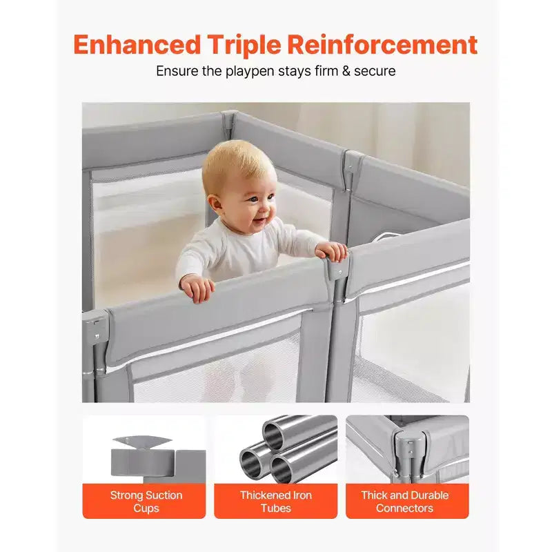 Parc pour bébé, 78,7 x 70,1 pouces, très grand parc pliable pour tout-petits, avec porte zippée et maille douce et respirante, Gris