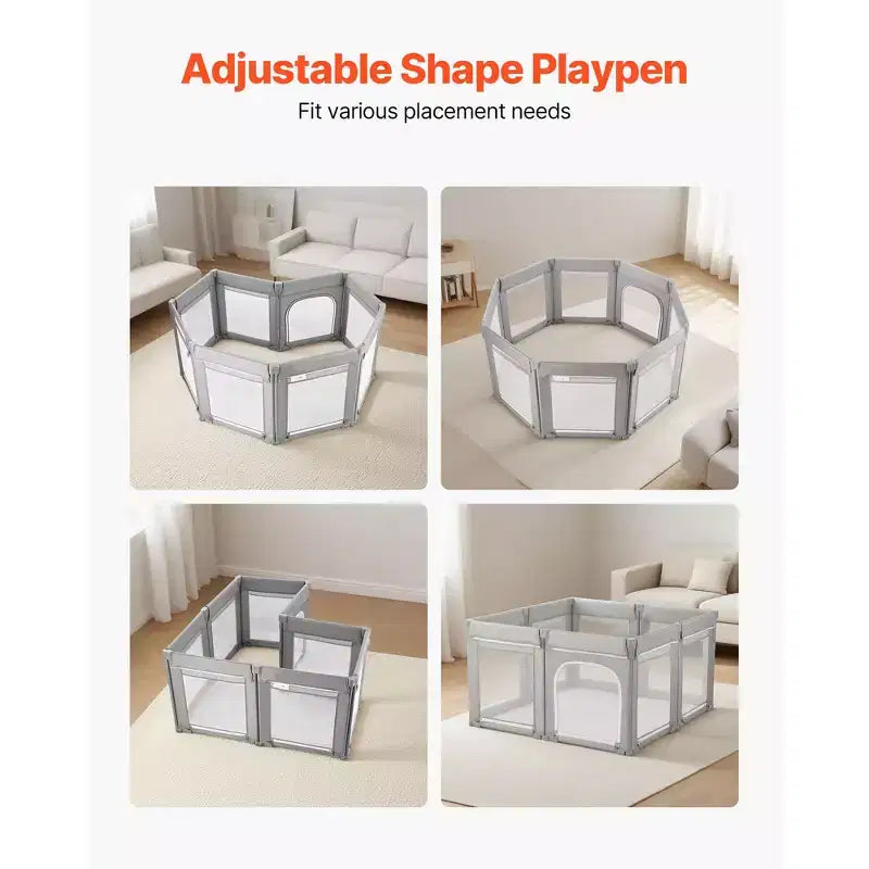 Parc pour bébé, 78,7 x 70,1 pouces, très grand parc pliable pour tout-petits, avec porte zippée et maille douce et respirante, Gris