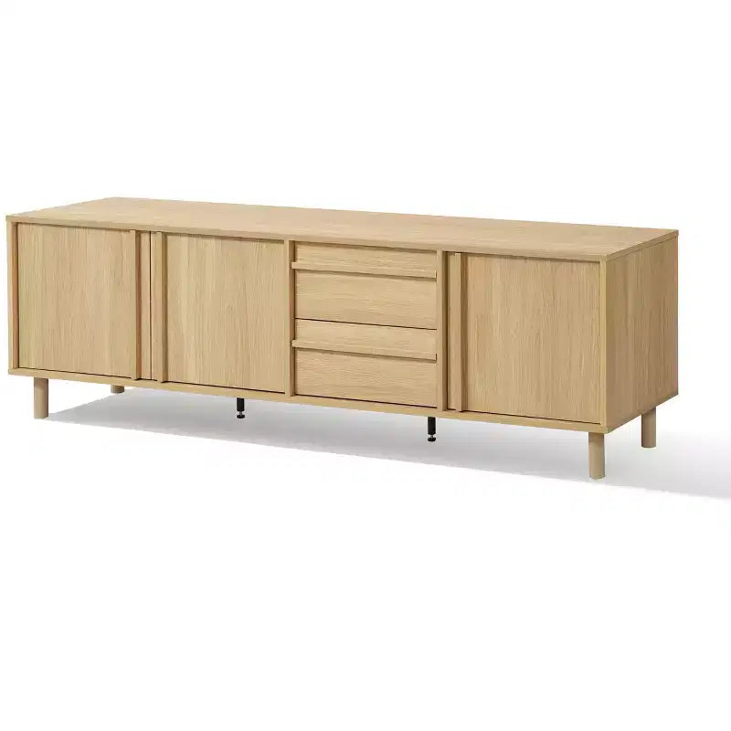 LuxenHome 70.9 Modern TV Stand for TVs up to 75, Media Console Cabinet with Drawers, Oak Brown