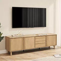 Meuble TV moderne pour téléviseurs jusqu'à 75 pouces, console média avec tiroirs, chêne brun