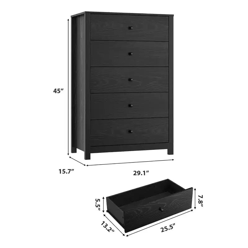 Commode de rangement à 5 tiroirs en bois pour chambre à coucher, commode moderne et simple avec tiroirs profonds pour salon, couloir, entrée