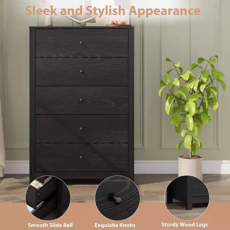 Commode de rangement à 5 tiroirs en bois pour chambre à coucher, commode moderne et simple avec tiroirs profonds pour salon, couloir, entrée
