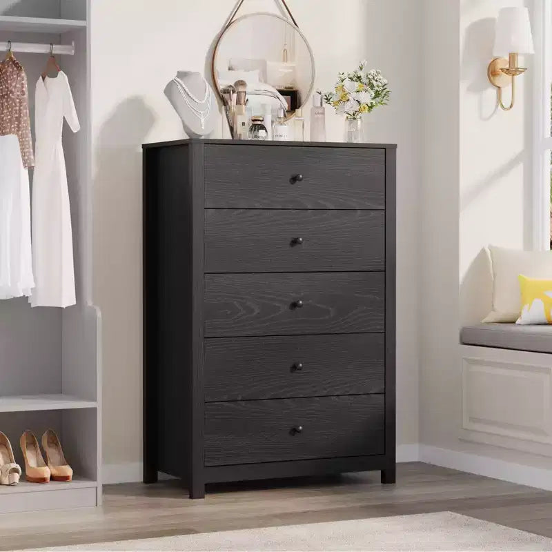 Commode de rangement à 5 tiroirs en bois pour chambre à coucher, commode moderne et simple avec tiroirs profonds pour salon, couloir, entrée