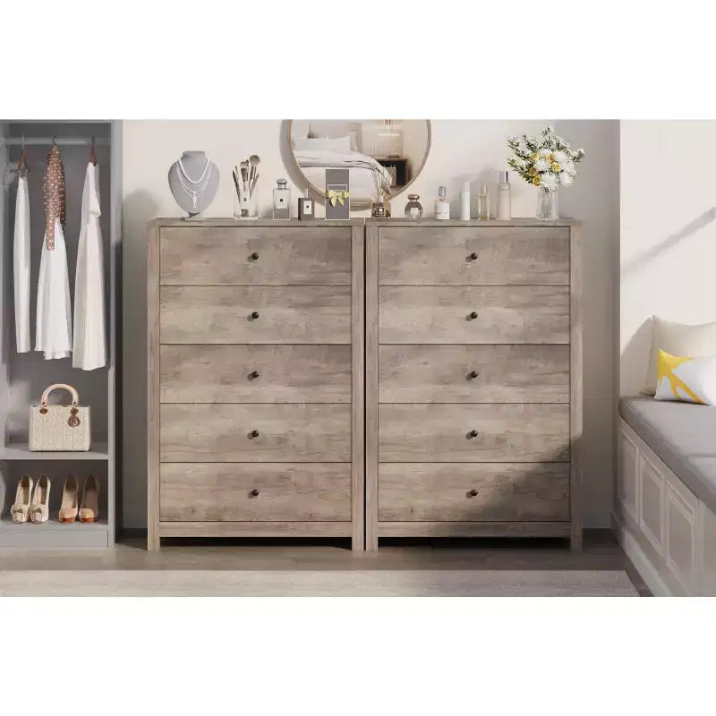 Commode de rangement à 5 tiroirs en bois pour chambre à coucher, commode moderne et simple avec tiroirs profonds pour salon, couloir, entrée
