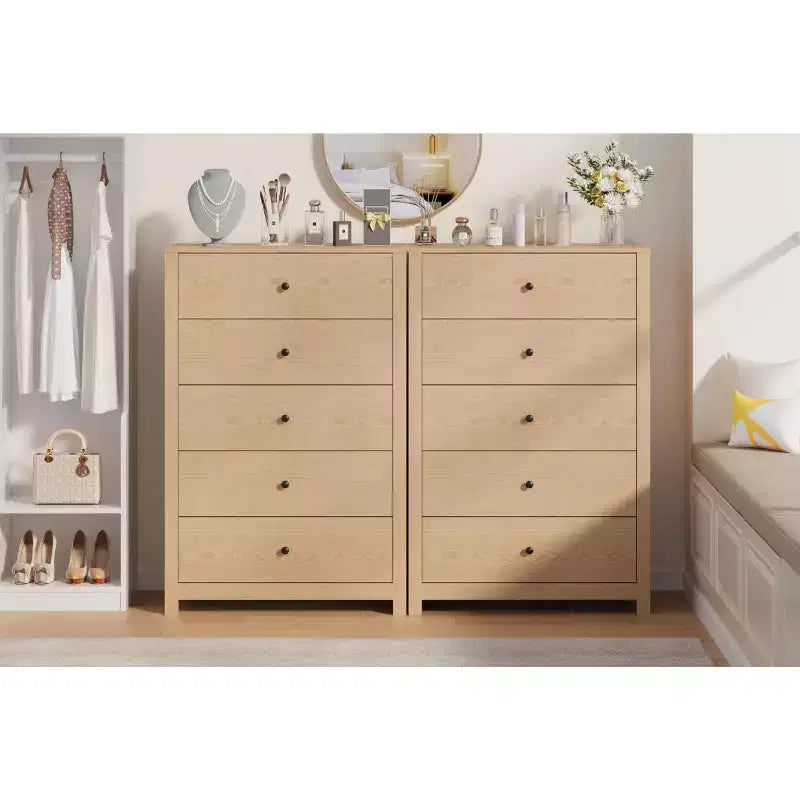 Commode de rangement à 5 tiroirs en bois pour chambre à coucher, commode moderne et simple avec tiroirs profonds pour salon, couloir, entrée