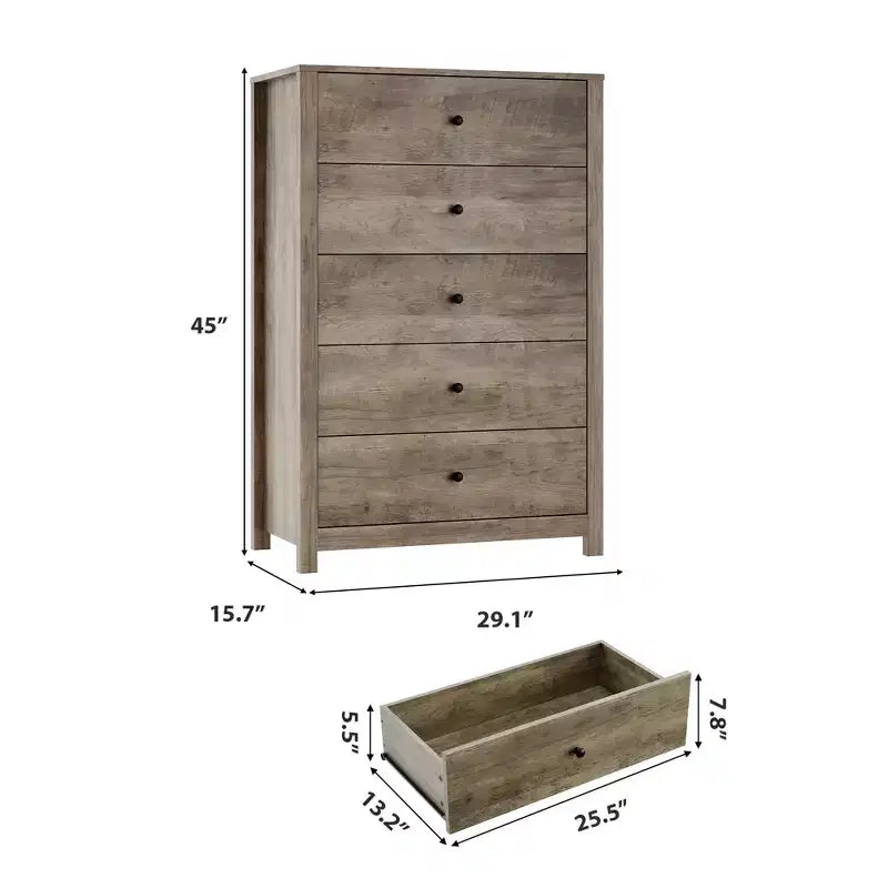 Commode de rangement à 5 tiroirs en bois pour chambre à coucher, commode moderne et simple avec tiroirs profonds pour salon, couloir, entrée