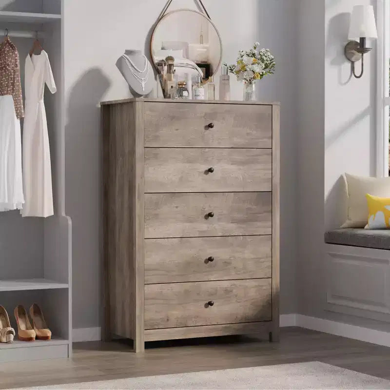 Commode de rangement à 5 tiroirs en bois pour chambre à coucher, commode moderne et simple avec tiroirs profonds pour salon, couloir, entrée