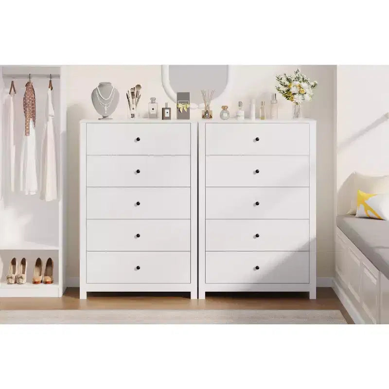 Commode de rangement à 5 tiroirs en bois pour chambre à coucher, commode moderne et simple avec tiroirs profonds pour salon, couloir, entrée