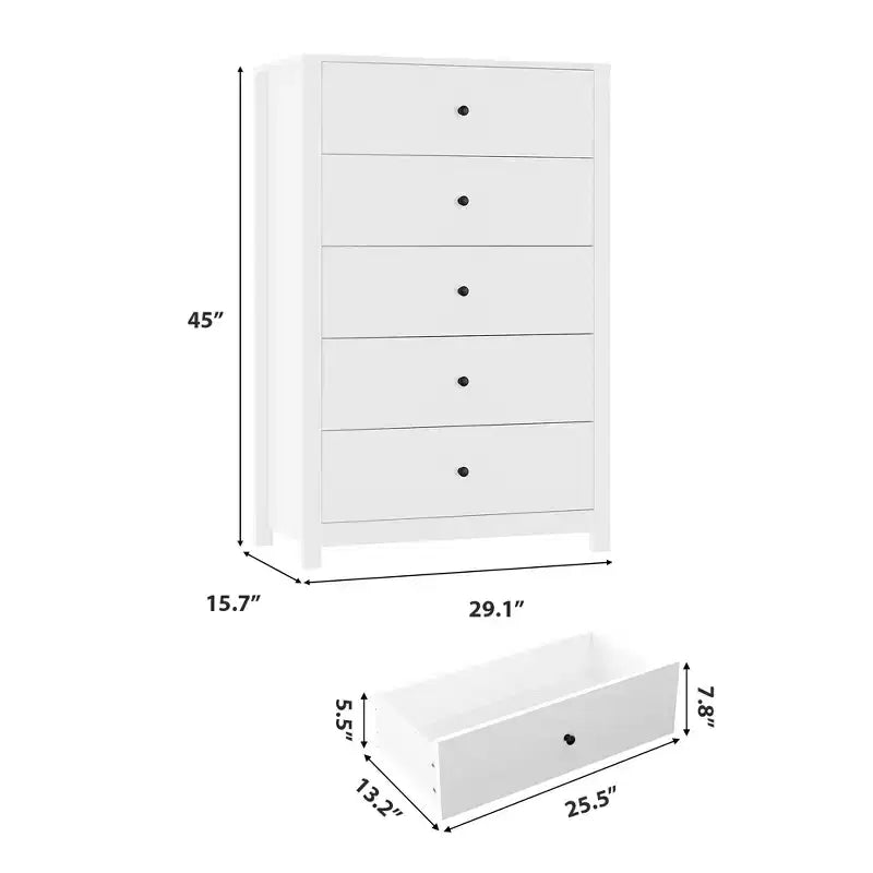 Commode de rangement à 5 tiroirs en bois pour chambre à coucher, commode moderne et simple avec tiroirs profonds pour salon, couloir, entrée
