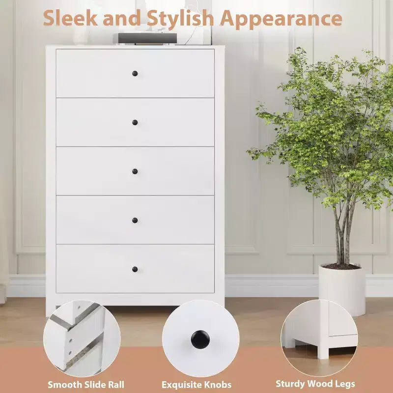 Commode de rangement à 5 tiroirs en bois pour chambre à coucher, commode moderne et simple avec tiroirs profonds pour salon, couloir, entrée