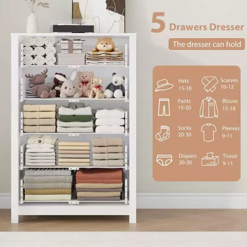 Commode de rangement à 5 tiroirs en bois pour chambre à coucher, commode moderne et simple avec tiroirs profonds pour salon, couloir, entrée