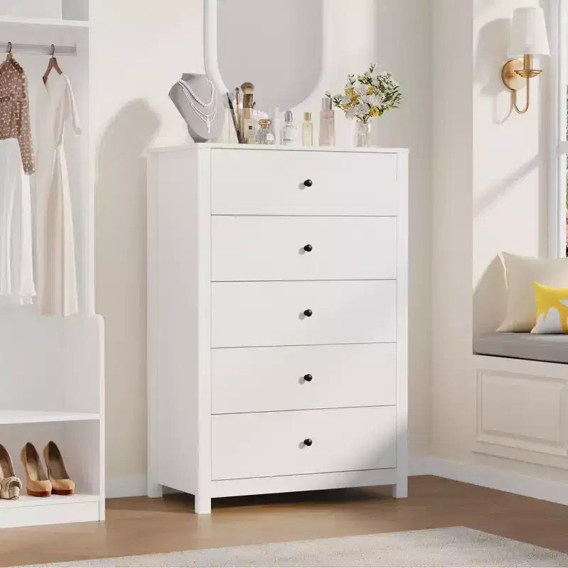 Commode de rangement à 5 tiroirs en bois pour chambre à coucher, commode moderne et simple avec tiroirs profonds pour salon, couloir, entrée
