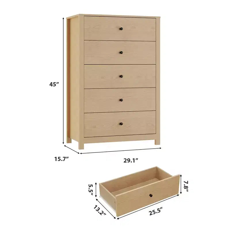 Commode de rangement à 5 tiroirs en bois pour chambre à coucher, commode moderne et simple avec tiroirs profonds pour salon, couloir, entrée