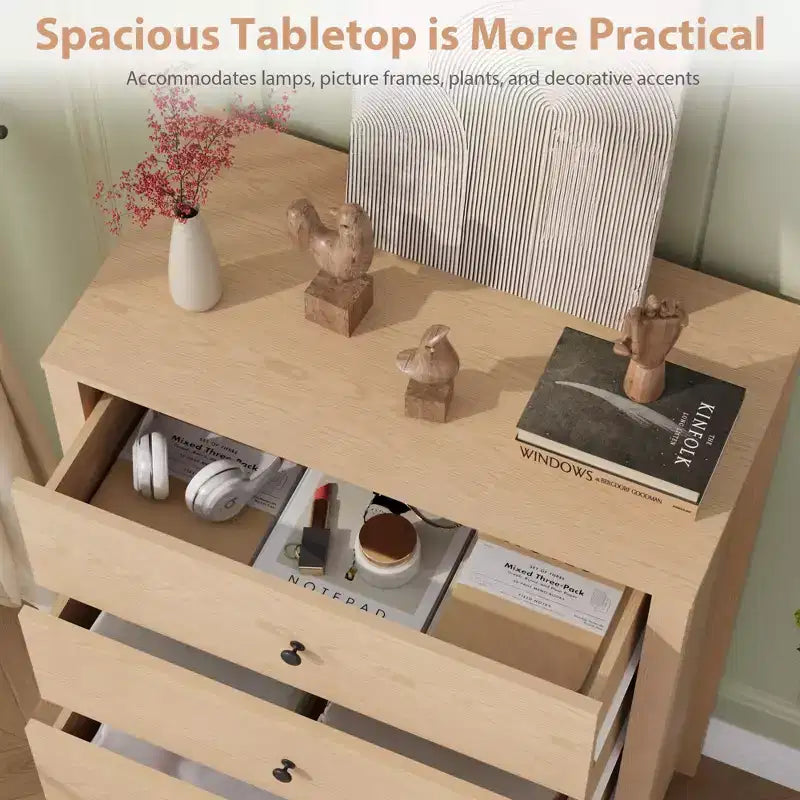 Commode de rangement à 5 tiroirs en bois pour chambre à coucher, commode moderne et simple avec tiroirs profonds pour salon, couloir, entrée