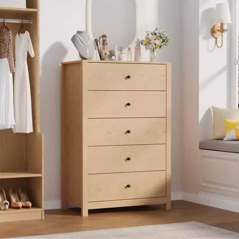 Commode de rangement à 5 tiroirs en bois pour chambre à coucher, commode moderne et simple avec tiroirs profonds pour salon, couloir, entrée