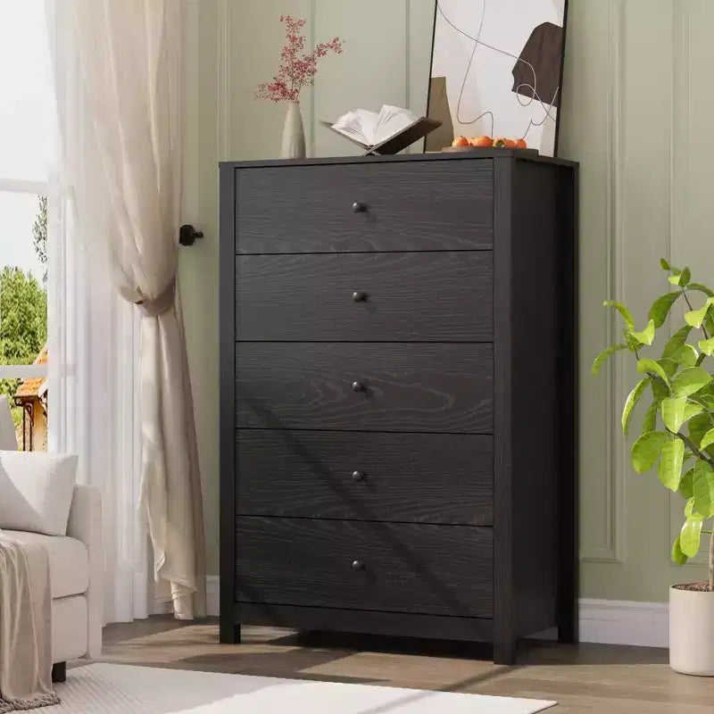 Commode de rangement à 5 tiroirs en bois pour chambre à coucher, commode moderne et simple avec tiroirs profonds pour salon, couloir, entrée