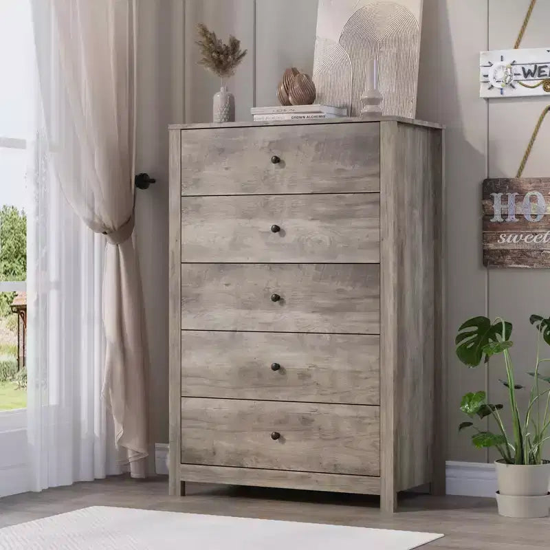 Commode de rangement à 5 tiroirs en bois pour chambre à coucher, commode moderne et simple avec tiroirs profonds pour salon, couloir, entrée