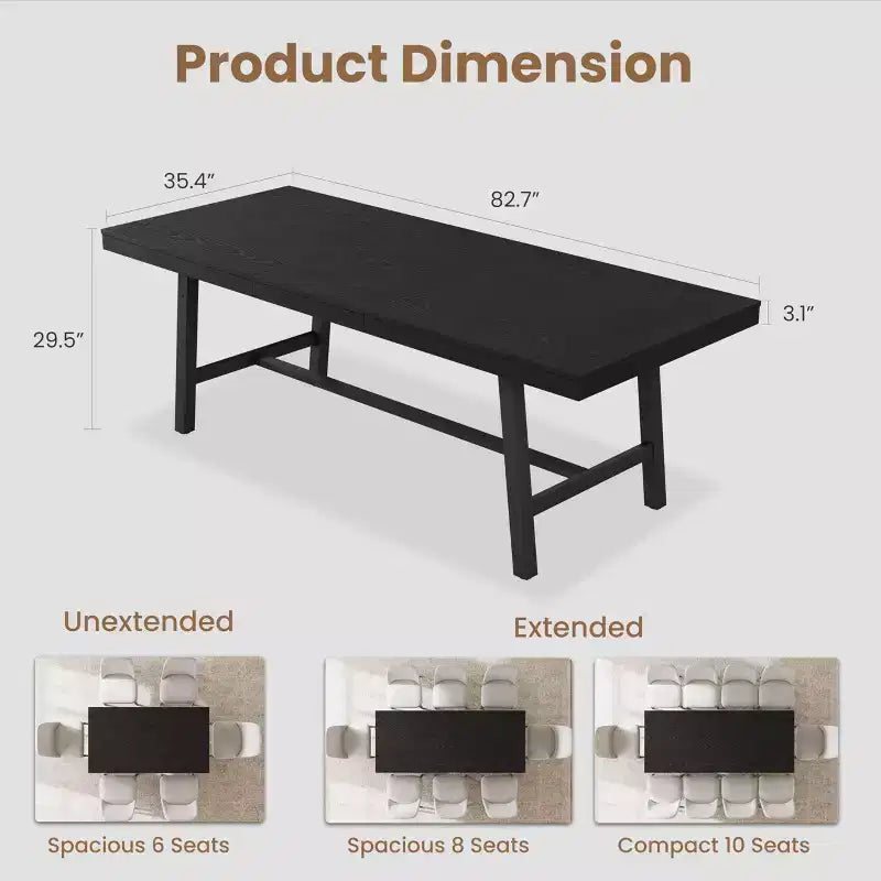 Table de salle à manger extensible 63-83, table de salle à manger rectangulaire industrielle pour 6-8 personnes, table de cuisine extensible avec cadre en métal robuste