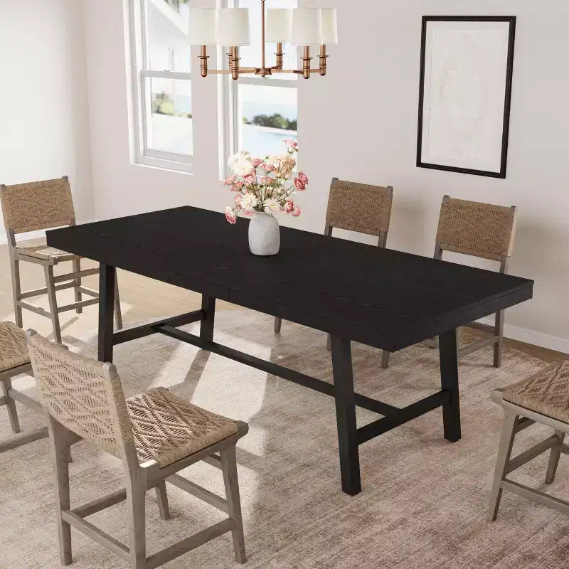 Table de salle à manger extensible 63-83, table de salle à manger rectangulaire industrielle pour 6-8 personnes, table de cuisine extensible avec cadre en métal robuste